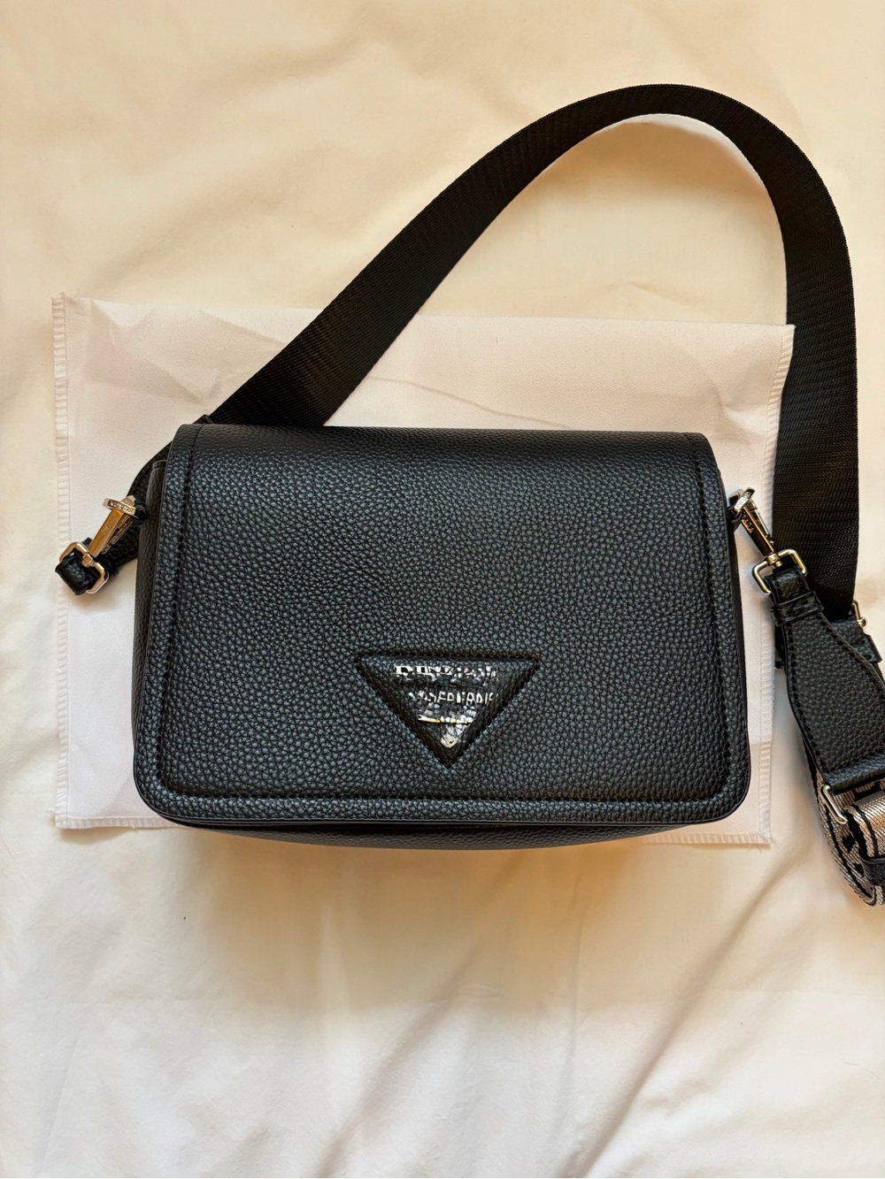 Black Crossbody Shoulder Bag - Branded Triangle Logo